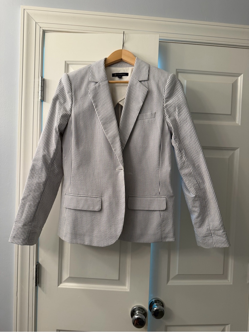 Brooks Brothers Light Blue and White Seersucker Blazer